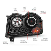 Thumbnail for ANZO 2008-2010 Jeep Grand Cherokee Projector Headlights w/ Halo Black (CCFL)