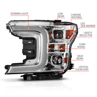 Thumbnail for ANZO 18-19 Ford F-150 Projector Headlights w/Plank Style Switchback Chrome w/Amber