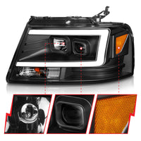 Thumbnail for ANZO 2004-2008 Ford  F-150 Projector Headlights w/ Light Bar Black Housing