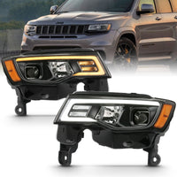 Thumbnail for ANZO 2017-2018 Jeep Grand Cherokee Projector Headlights w/ Plank Style Switchback - Chrome w/ Amber