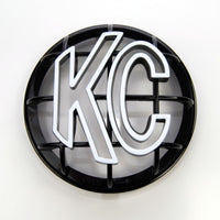 Thumbnail for KC HiLiTES 5in. Round ABS Stone Guard for Apollo Lights (Single) - Black w/White KC Logo