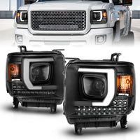 Thumbnail for ANZO 2014-2015 Gmc Sierra 1500HD Projector Plank Style Headlight Black W/ Drl