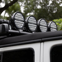 Thumbnail for Go Rhino Xplor Blackout Series Round Single LED Spot Light Kit w/DRL (Surface Mount) 9in. - Blk