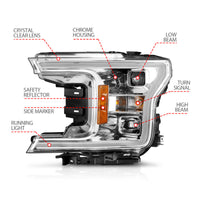 Thumbnail for ANZO 18-19 Ford F-150 Projector Headlights w/Plank Style Switchback Chrome w/Amber
