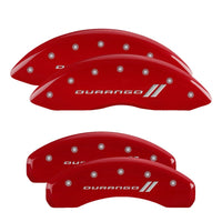 Thumbnail for MGP 4 Caliper Covers Engraved Front & Rear 11-18 Dodge Durango Red Finish Silver Durango II Logo