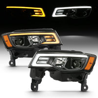 Thumbnail for ANZO 2017-2018 Jeep Grand Cherokee Projector Headlights w/ Plank Style Switchback - Black w/ Amber