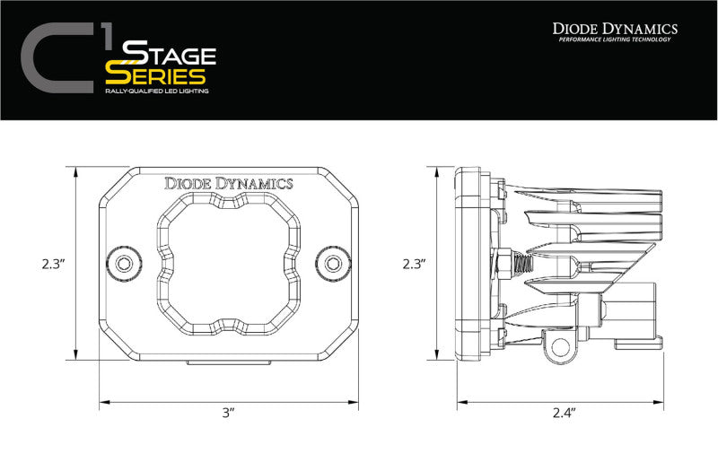 Diode Dynamics Stage Series C1 LED Pod Sport - Yellow Flood Flush ABL Each