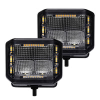 Thumbnail for Go Rhino Xplor Blackout Combo Series Cube Sideline LED Flood Lights w/Amber 4x3 - Blk (Pair)