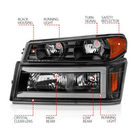 Thumbnail for ANZO 04-12 GM Colorado/Canyon/I-Series Crystal Headlights - w/ Light Bar Black Housing 4pcs