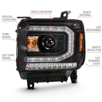 Thumbnail for ANZO 2016-2019 Gmc Sierra 1500 Projector Headlight Plank Style Black w/ Sequential Amber Signal