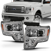 Thumbnail for ANZO 2009-2014 Ford F-150 Projector Headlight Plank Style Chrome Amber
