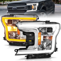 Thumbnail for ANZO 2018-2020 Ford F-150 Projector Headlight w/Plank Style Switchback Chrome Housing