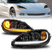 Thumbnail for ANZO 05-13 Chevrolet Corvette Projector Headlights w/switchback & Sequential LED - Black Amber