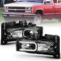 Thumbnail for ANZO 1999-2000 Cadillac Escalade Crystal Headlights Light Bar Black Housing (Pair)