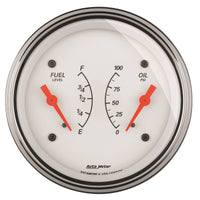 Thumbnail for AutoMeter Gauge Dual Fuel & Oilp 3-3/8in. 0 Ohm(e) to 90 Ohm(f)& 100PSI Elec Arctic White