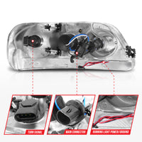 Thumbnail for ANZO 1997-2003 Ford F-150 Projector Headlights w/ Light Bar Chrome Housing