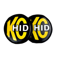 Thumbnail for KC HiLiTES 8in. Round Soft Cover HID (Pair) - Black w/Yellow Brushed KC Logo