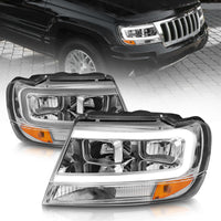 Thumbnail for ANZO 1999-2004 Jeep Grand Cherokee Crystal Headlights w/ Light Bar Chrome Housing