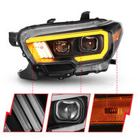 Thumbnail for ANZO 2016-2017 Toyota Tacoma Projector Headlights w/ Plank Style Switchback Black w/ Amber w/ DRL