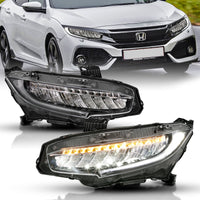 Thumbnail for ANZO 16-17 Honda Civic Projector Headlights Plank Style Black w/Amber/Sequential Turn Signal