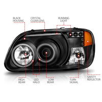 Thumbnail for ANZO 1995-2001 Ford Explorer Projector Headlights w/ Halo Black 1 pc