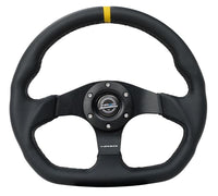 Thumbnail for NRG Reinforced Steering Wheel (320mm) Sport Leather Flat Bottom w/ Yellow Center Mark