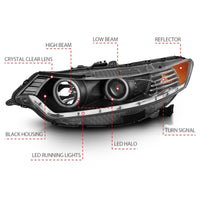 Thumbnail for ANZO 2009-2012 Acura Tsx Projector Headlights w/ Halo Black (CCFL) (HID Compatible)
