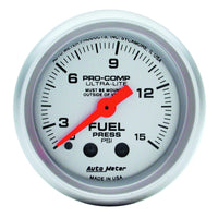 Thumbnail for Autometer Ultra-Lite 2-1/16in 0-15 PSI Mechanical Fuel-Pressure Gauge w/ Isolator