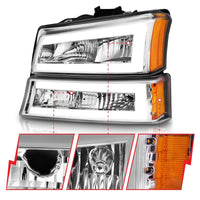 Thumbnail for ANZO 2003-2006 Chevrolet Silverado 1500 Crystal Headlights w/ Light Bar Chrome Housing