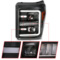 Thumbnail for ANZO 2011-2016 Ford F250 Projector Headlights w/ Plank Style Switchback Black w/ Amber