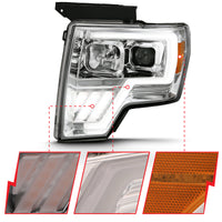 Thumbnail for ANZO 2009-2013 Ford F-150 Projector Light Bar G4 Switchback H.L. Chrome Amber