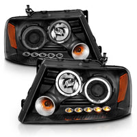 Thumbnail for ANZO 2004-2008 Ford F-150 Projector Headlights w/ Halo and LED Black G2