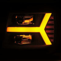 Thumbnail for AlphaRex 07-13 Chevy 1500 LUXX LED Proj Headlights Plank Style Jet Blk w/ Activ Light/Seq Signal/DRL