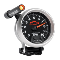 Thumbnail for Autometer GM Red Bowtie Black 3-3/4in 0-10000 RPM Pedestal Mount Tachometer Quick-Lite