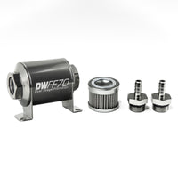 Thumbnail for DeatschWerks Stainless Steel 5/16in 100 Micron Universal Inline Fuel Filter Housing Kit (70mm)