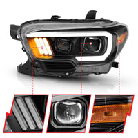 Thumbnail for ANZO 2016-2017 Toyota Tacoma Projector Headlights w/ Plank Style Design Black/Amber w/ DRL