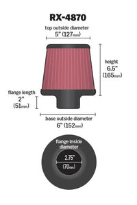 Thumbnail for K&N Filter Universal X Stream Clamp-On 2 3/4 inch Flange 6 inch Base  5 inch Top 6 1/2 inch Height