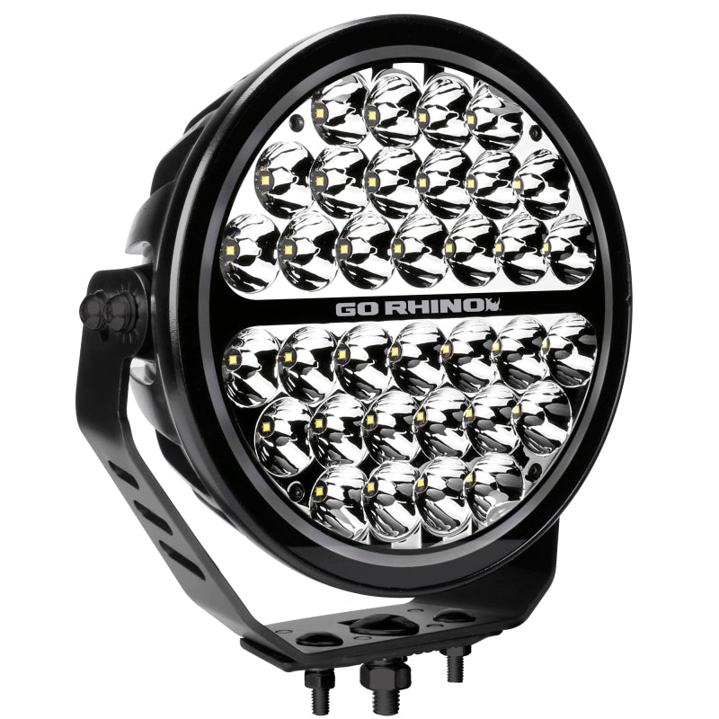 Go Rhino Xplor Blackout Series Round LED Sgl Driving Kit w/DRL (Surface/Thread Stud Mnt) 9in. - Blk