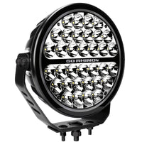 Thumbnail for Go Rhino Xplor Blackout Series Round LED Sgl Driving Kit w/DRL (Surface/Thread Stud Mnt) 9in. - Blk