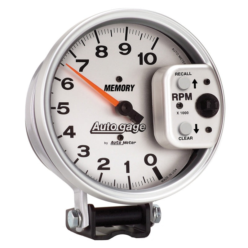 AutoMeter Gauge Tachometer 5in. 10K RPM Pedestal W/ Peak Memory Silver Auto Gage