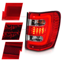 Thumbnail for ANZO 1999-2004 Jeep Grand Cherokee LED Tail Lights w/ Light Bar Chrome Housing Red/Clear Lens