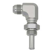 Thumbnail for DeatschWerks 8AN Male Flare to 90-Degree 3/8in Single Hose Barb - Anodized DW Titanium