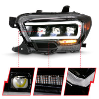 Thumbnail for ANZO 2016-2018 Toyota Tacoma LED Projector Headlights Plank Style Black w/ Amber