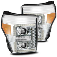Thumbnail for AlphaRex 11-16 Ford F-350 SD LUXX LED Proj Headlights Plank Style Chrm w/Activ Light/Seq Signal/DRL