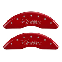 Thumbnail for MGP 4 Caliper Covers Engraved Front & Rear Cursive/Cadillac Red Finish Silver Char 2016 Cadillac CT6