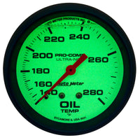Thumbnail for AutoMeter Gauge Oil Temp 2-5/8in. 140-280 Deg. F Liquid Filled Mech Glow In Dark Ultra-Nite