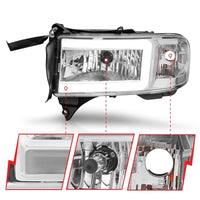 Thumbnail for ANZO 94-02 Dodge RAM Crystal Headlight - w/ Light Bar Chrome Housing