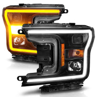 Thumbnail for ANZO 2018-2020 Ford F-150 Projector Headlight w/ Plank Style Switchback Black Housing