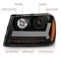 Thumbnail for ANZO 2006-2009 Chevrolet Trailblazer Projector Headlights w/ Plank Style Design Black w/ Amber