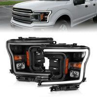 Thumbnail for ANZO 2018-2019 Ford F-150 Projector Plank Style H.L. Black Amber (Without Switchback)
